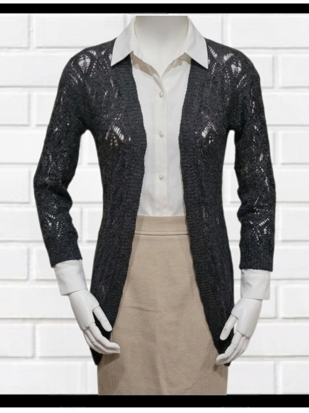 ​NWT Aeropostale Charcoal Gray Pointelle Lace Knit Long Cardigan Sweater - M
